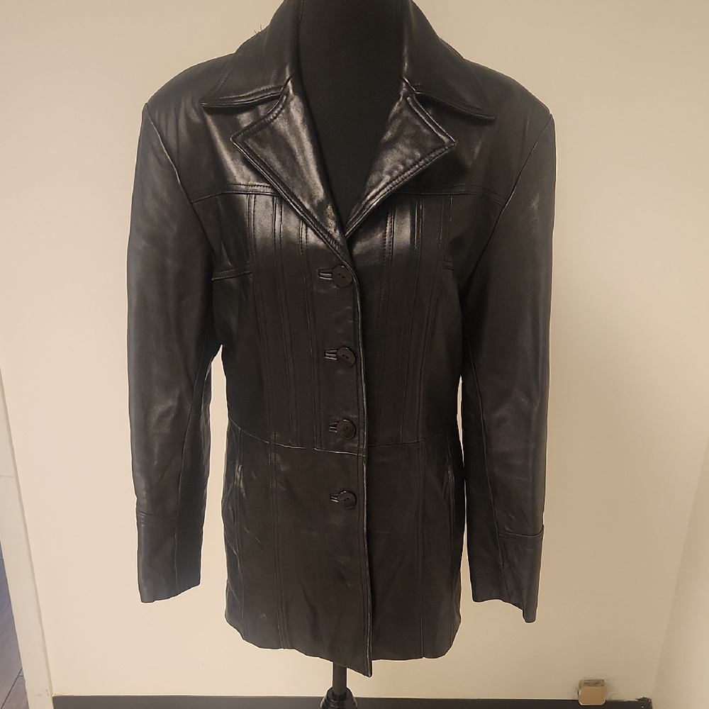 Beyond Sport California Genuine Leather Blazer Jacket Women’s Medium Black